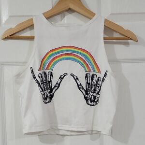 Rainbow and Skeletons Graphic Crop Tank Top